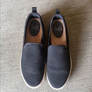Sofft Women's Black Canvas w leather accent Slip-On Flats